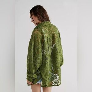 Free People Olive Green Crochet Openwork Cardigan